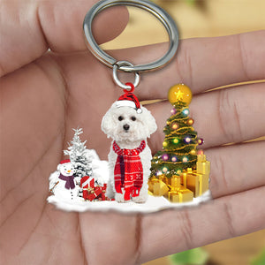 bichon frise Early Merry Christma Acrylic Keychain
