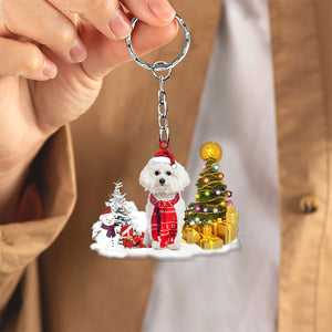 bichon frise Early Merry Christma Acrylic Keychain