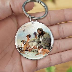 Jesus Surrounded By boxers-Round Resin Epoxy Metal Keychain