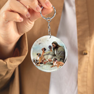 Jesus Surrounded By boxers-Round Resin Epoxy Metal Keychain
