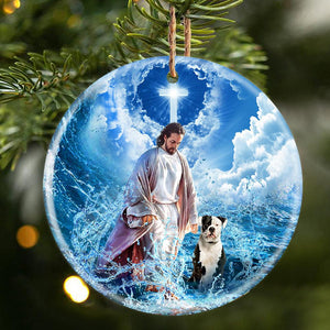 Bulldog And God Walking On The Ocean Wave Porcelain/Ceramic Ornament