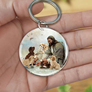 Jesus Surrounded By cockapoos-Round Resin Epoxy Metal Keychain