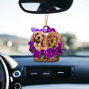cocker spaniel Purple Rose Wicker Basket Car Hanging Ornament