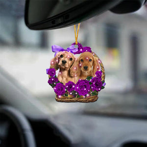 cocker spaniel Purple Rose Wicker Basket Car Hanging Ornament