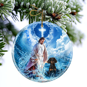 Dachshund And God Walking On The Ocean Wave Porcelain/Ceramic Ornament