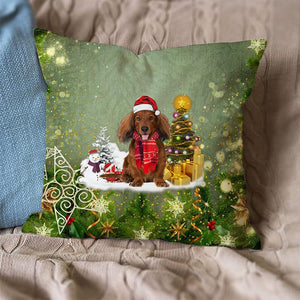 dachshund Merry Christmas Pillow Case