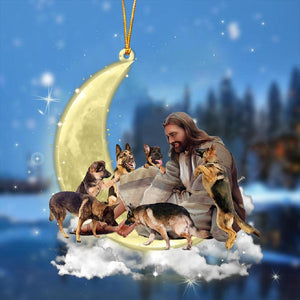 Jesus Surrounded By german shepherds 02 On The Moon Ornament