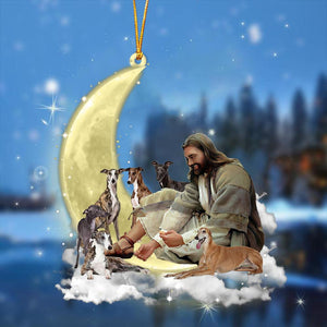 Jesus Surrounded By greyhounds On The Moon Ornament