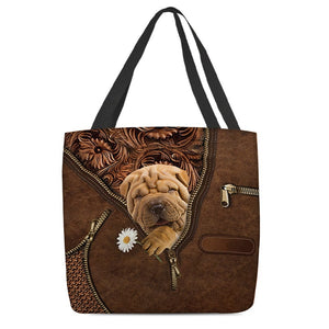 Shar Pei Holding Daisy Tote Bag