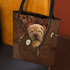 Shar Pei Holding Daisy Tote Bag