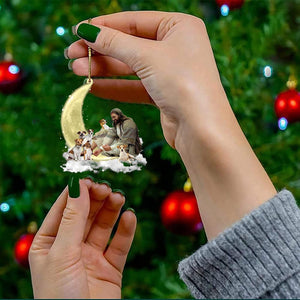Jesus Surrounded By jack russell terriers On The Moon Ornament