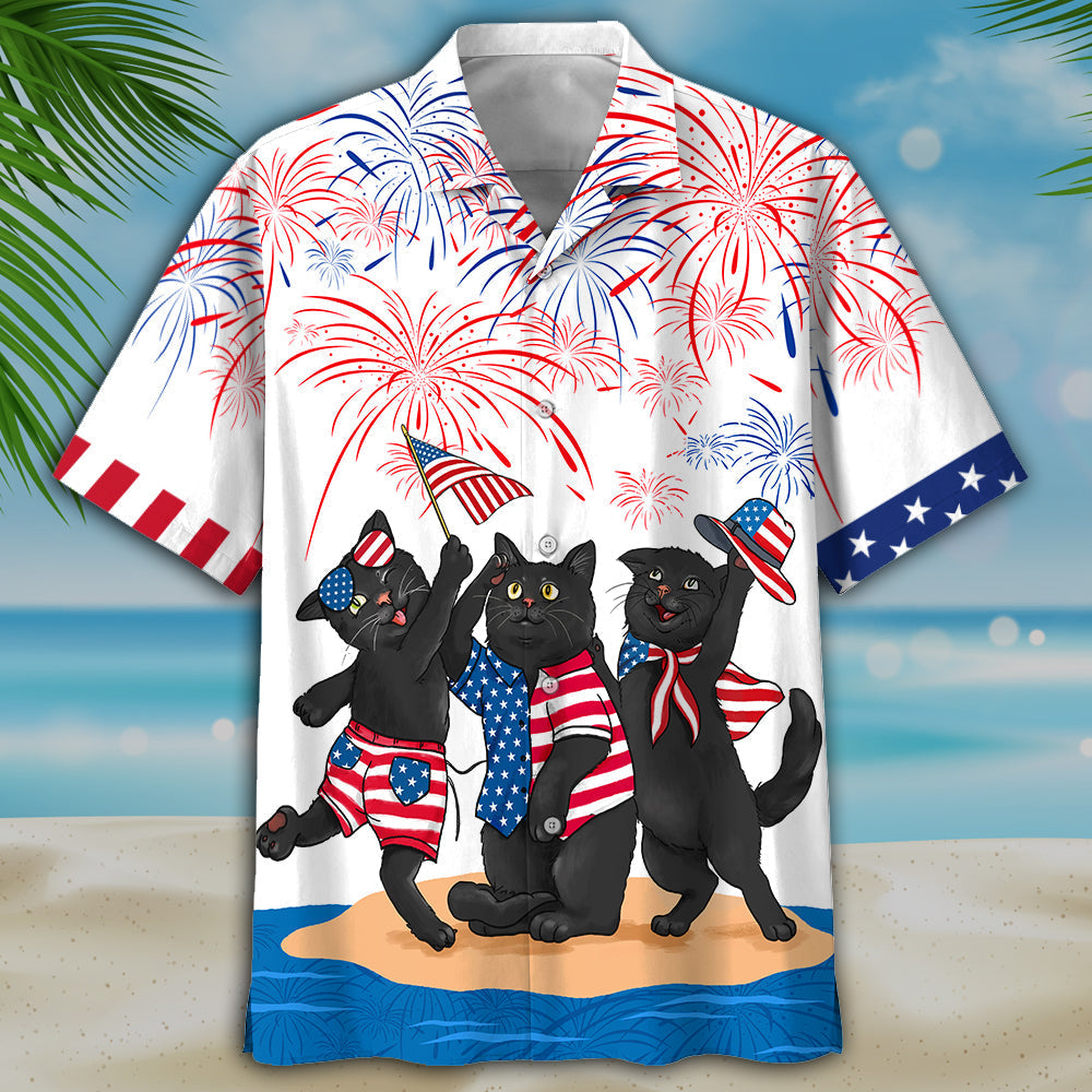 Familleus - Black Cat Hawaiian Shirts - Independence Day Is Coming