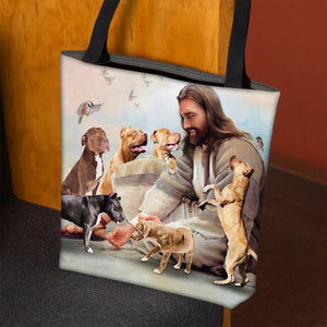 Jesus Surrounded By Pit Bulls Tote Bag