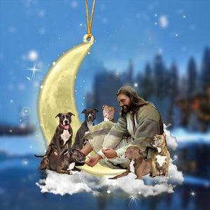 Jesus Surrounded By pitbulls The Moon Ornament