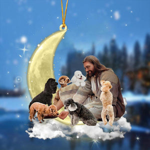 Jesus Surrounded By poodle On The Moon Ornament
