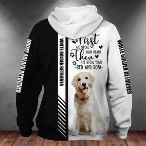 White Golden Retriever-First We Steal Your Heart Unisex Hoodie