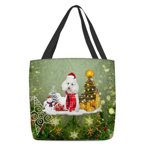white poodle Merry Christmas Tote Bag