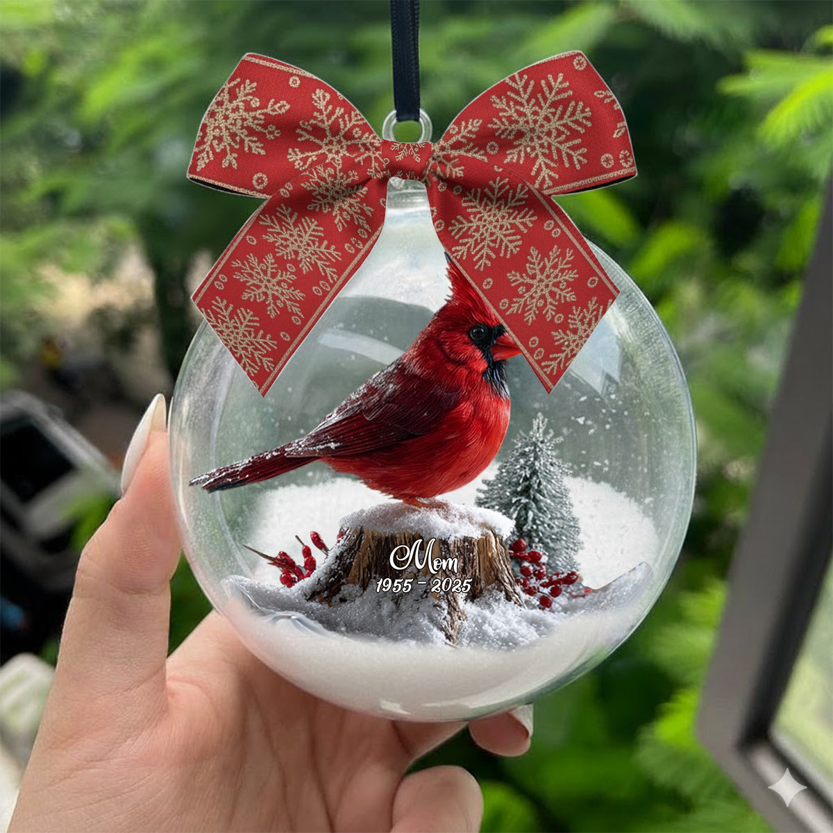 Cardinals Appear When Angels Are Near - Personalized Memorial Snow Globe Ornament With Bow