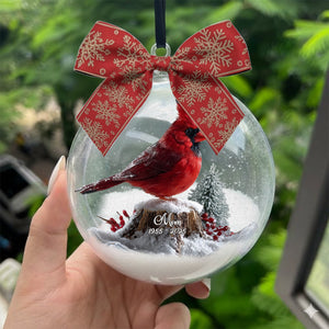 Cardinals Appear When Angels Are Near - Personalized Memorial Snow Globe Ornament With Bow