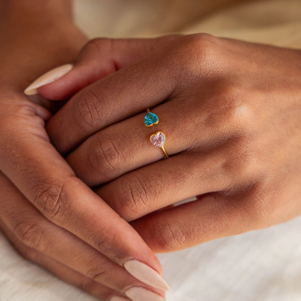 Forever Link Double Heart Personalized Birthstone Ring -  Gift for Her, Wife, Mom, Daughter