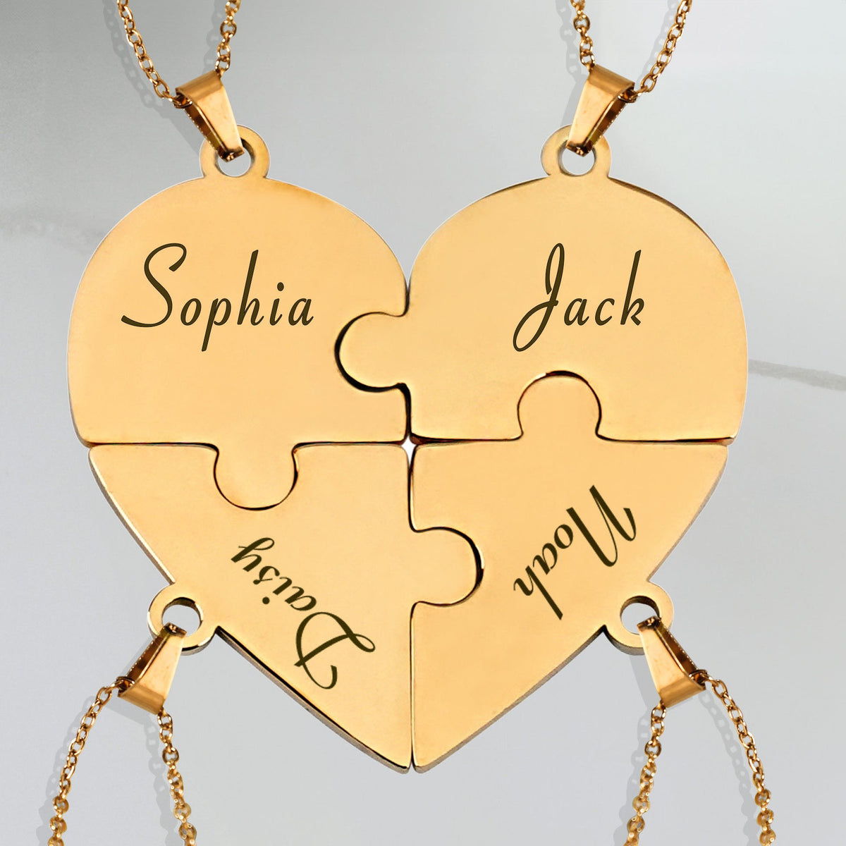Friendship/Family Puzzle Hearts - Personalized Heart Puzzle Name Necklace