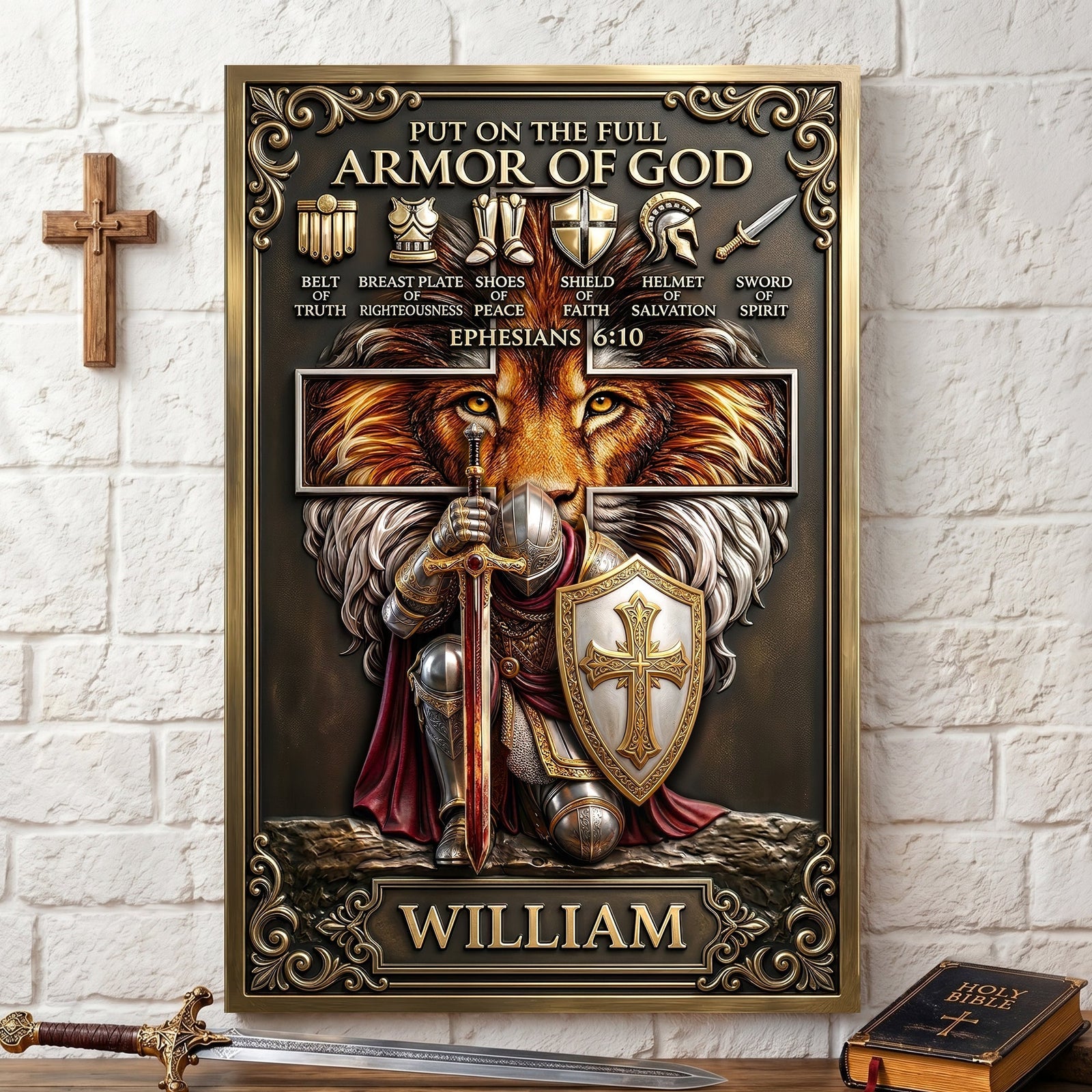 Kneeling Knight Jesus Printed Poster - Personalized Gifts For Christians