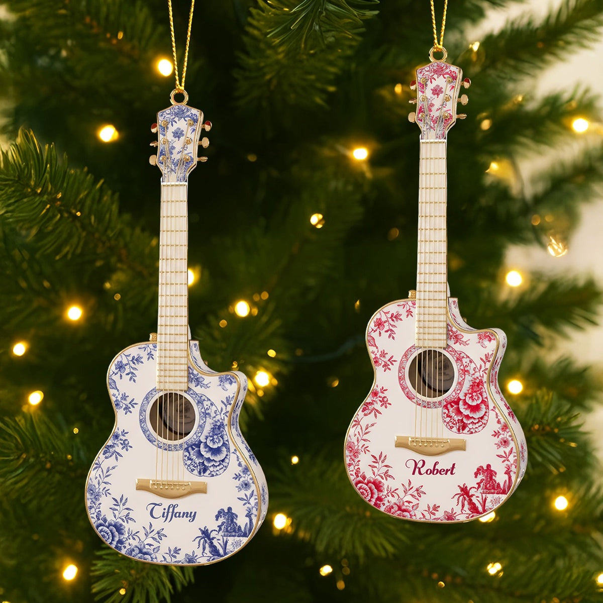 Guitar Toile de Jouy - Personalized Acrylic Ornament - Christmas Gift For Guitar Lovers