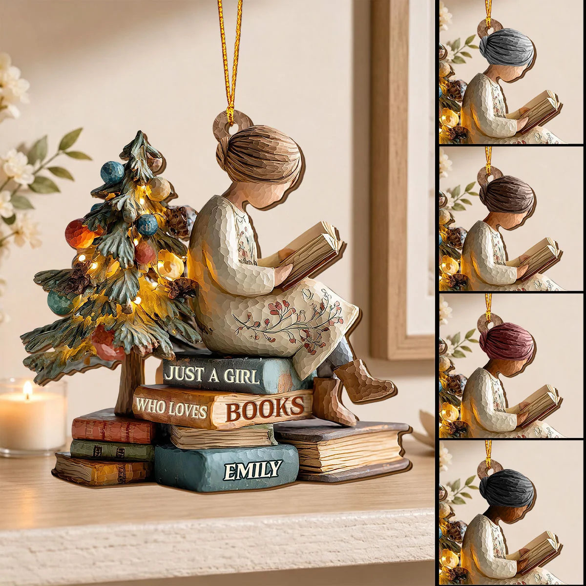 Just a Girl Who Loves Books -  Personalized Wooden Ornament - Custom Reader Christmas Tree Decor Gift