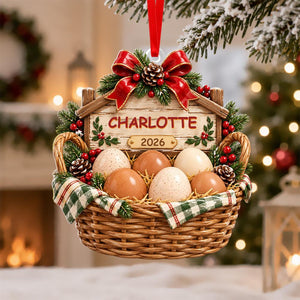 Personalized Egg Basket Christmas Ornament, Custom Name Chicken Farmer Gift