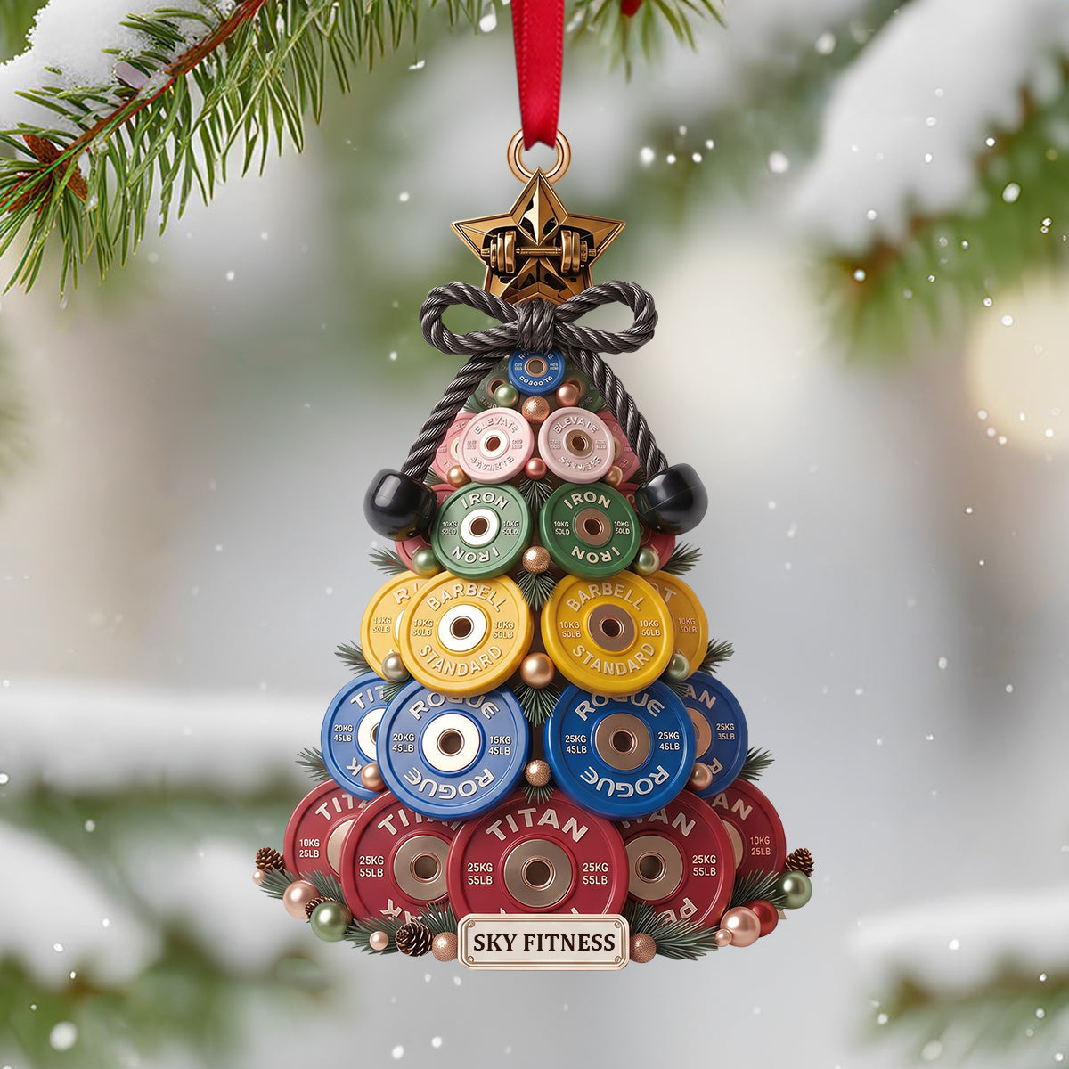 Weight Plate Tree Christmas Ornament, Personalized Gifts For Gymers