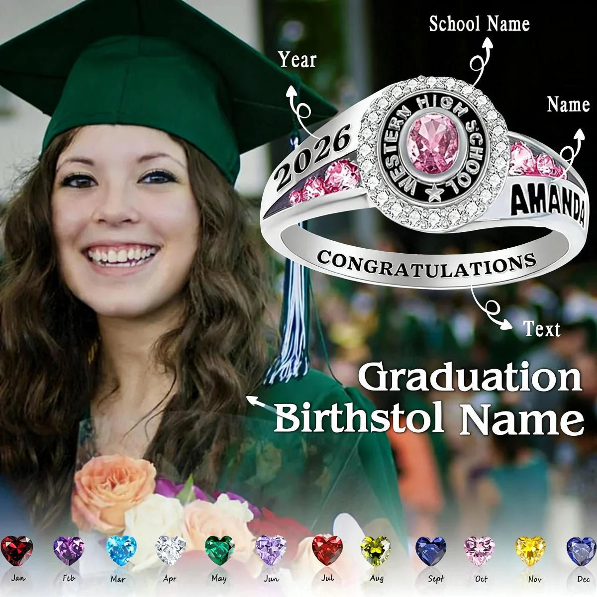 Personalized Engraved College & High School Graduation Ring, Graduation Gift