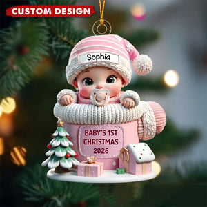 Baby In Mitten Baby's First Christmas Personalized Acrylic Flat Ornament
