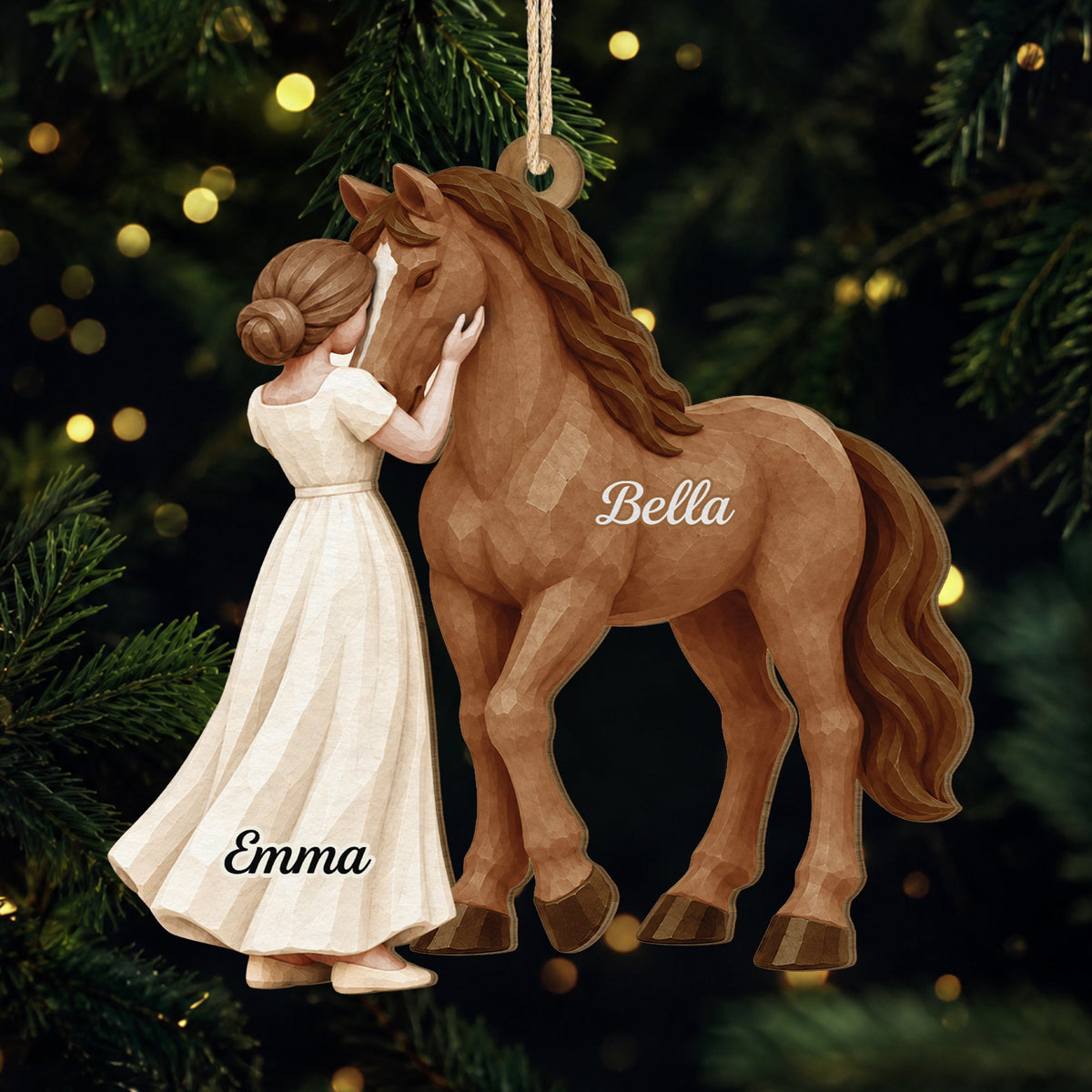 Personalised Gifts for Horse Lovers - Girl and Horse 1 Layer Wood Ornament