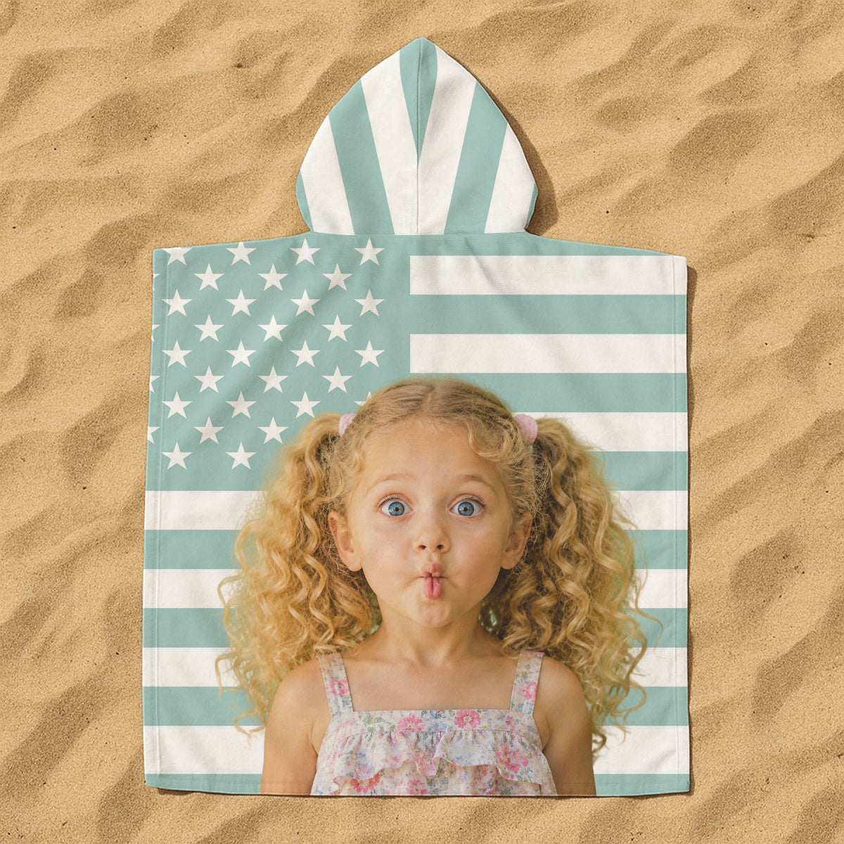 Funny American Flag With Kids Photos - Personalized Beach Towel