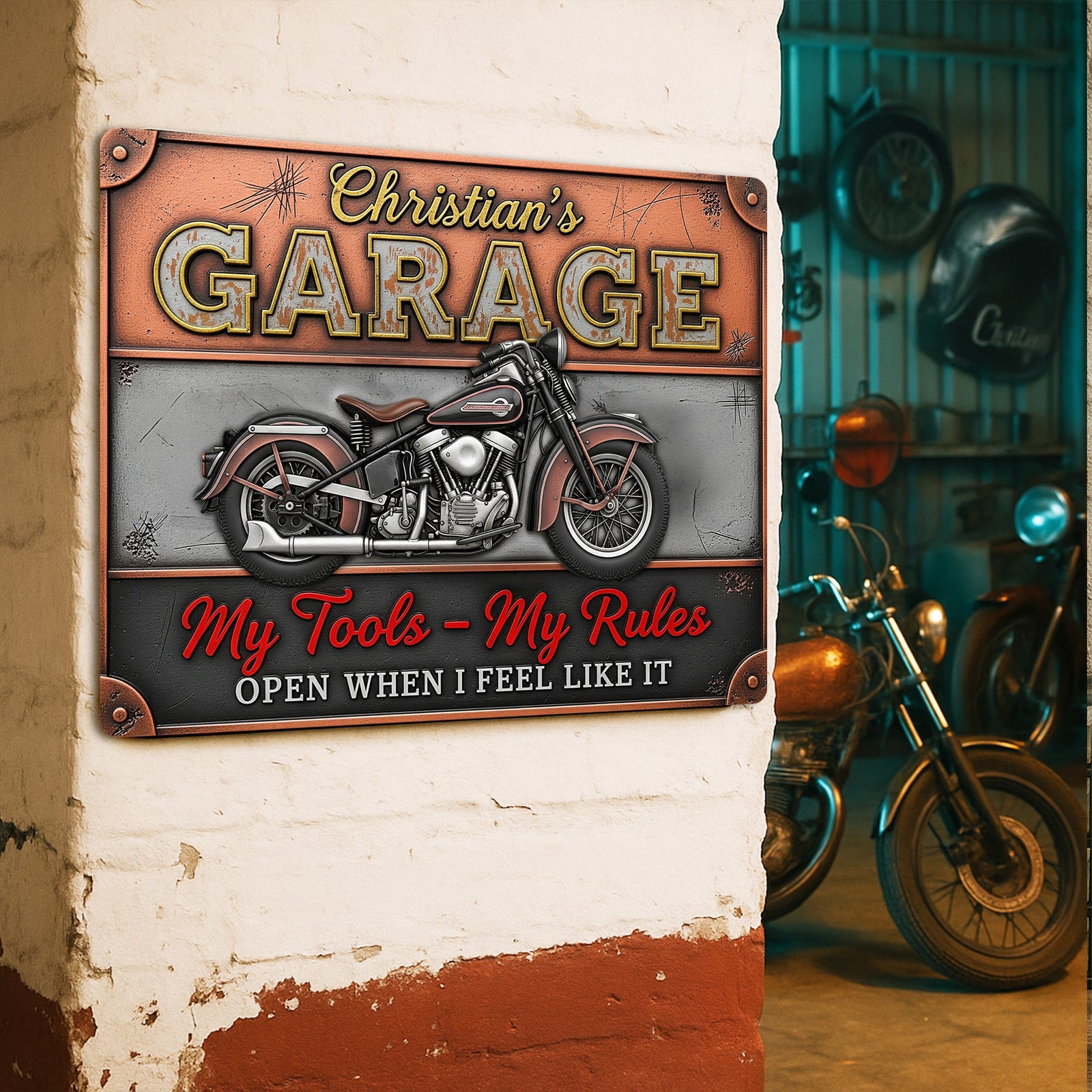 Personalized Retro Garage Print Metal Sign-Personalized Gifts For Rider 03NALU120625