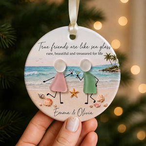 Personalized Best Friend Ceramics  Ornament, Sea Glass Friendship Christmas Ornament