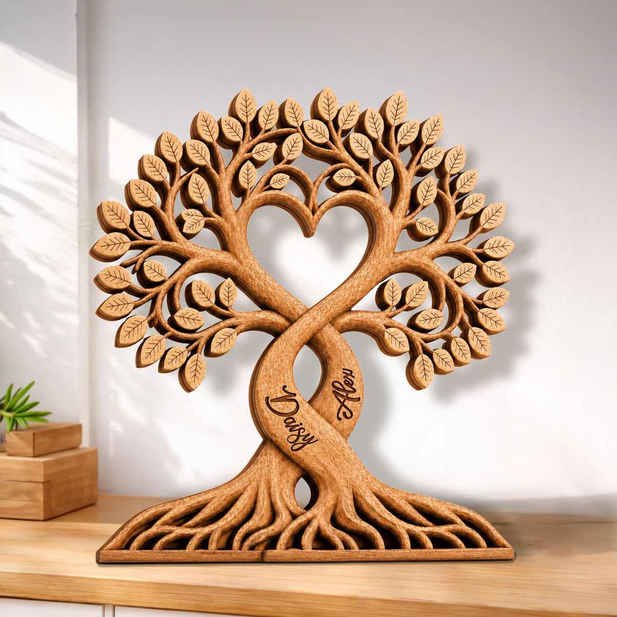 Personalized Heart Tree Wooden Plaque  - Gift For Anniversary Lovers