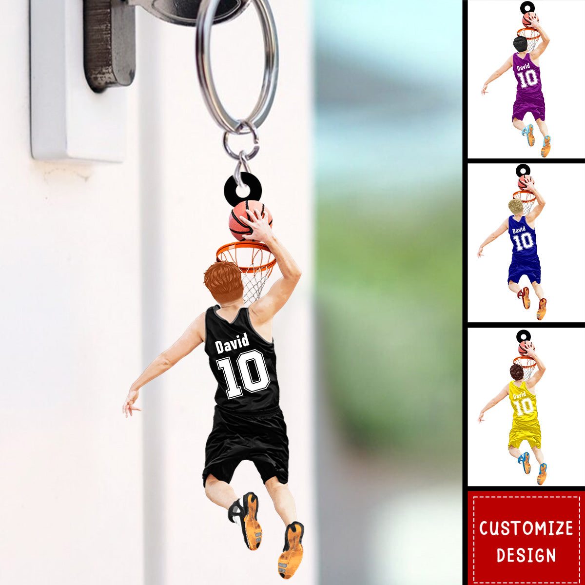 Customize Basketball Keychains Personalized Basketball Player Jumping Dunking Keychain-Gift For Baske ...