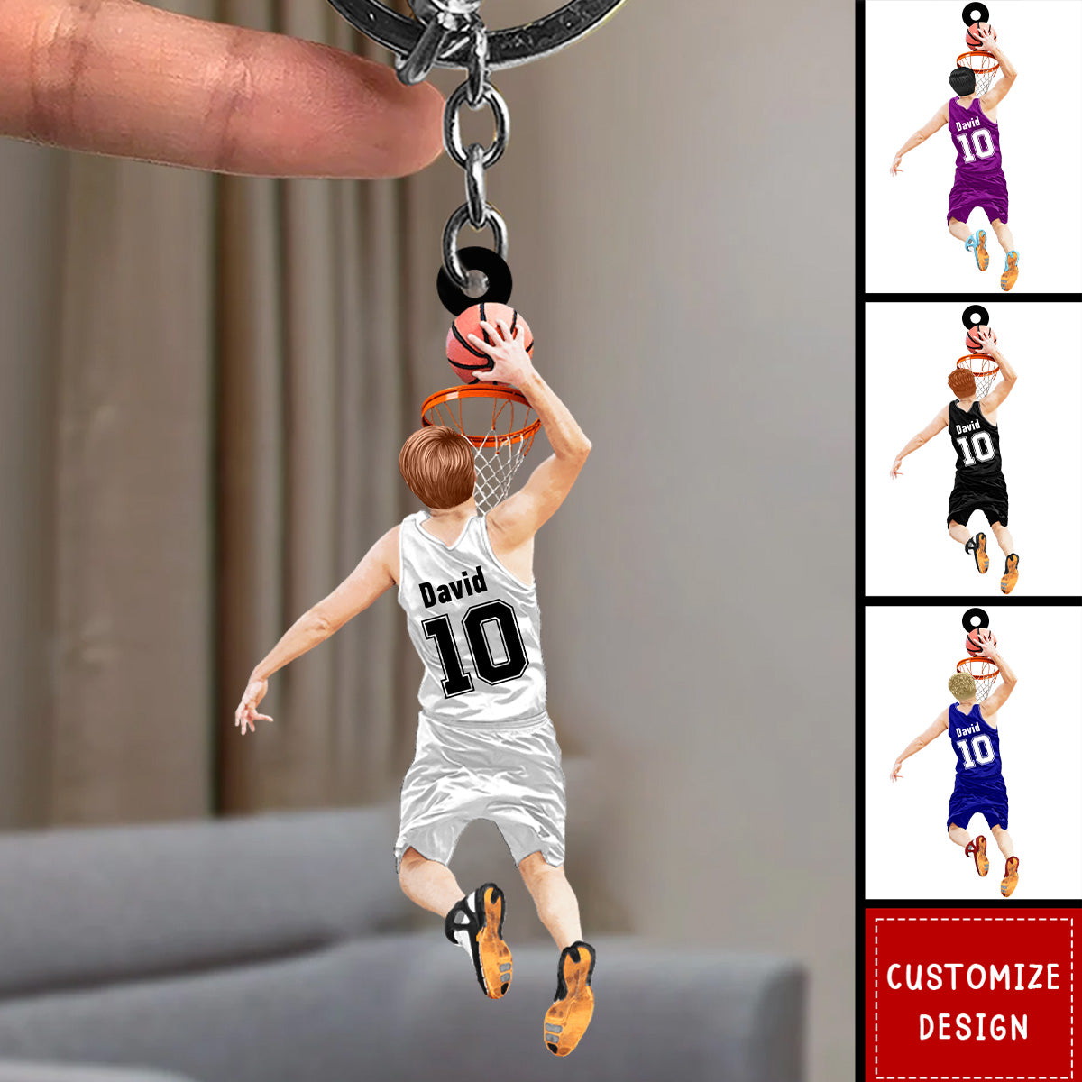 Customize Basketball Keychains Personalized Basketball Player Jumping Dunking Keychain-Gift For Baske ...