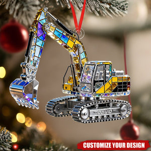 Personalized Stained Glass Excavator Heavy Equipment Ornament