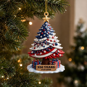 250th Anniversary Ornament 1776-2026, American Flag Christmas Tree Decor, Patriotic Holiday Gift, US History Keepsake, 250 Years of America