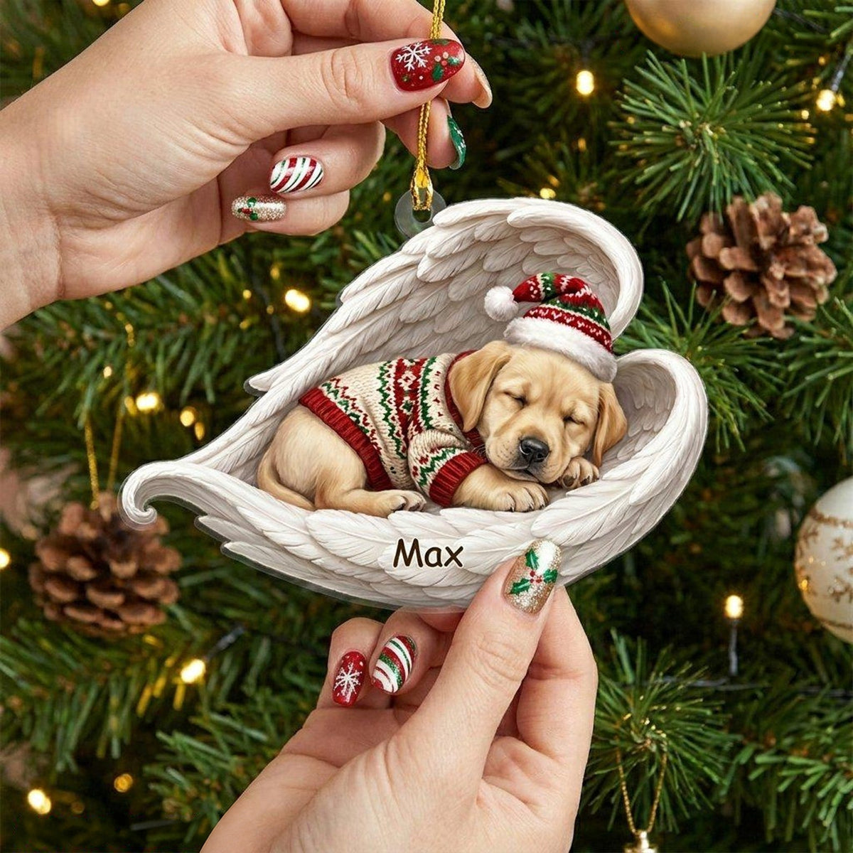 Personalized Angel Dog Acrylic Ornament, 6 Puppy Styles Available, Sleeping Pet Memorial Gift, Custom Christmas Keepsake for Dog Lovers, Pet Home Decor
