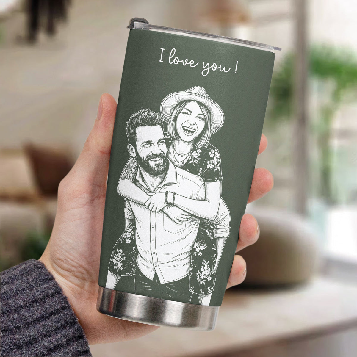 Custom Couple Photo Sketch Line Art Anniversary Gift For Him, Her - Personalized Tumbler Cup