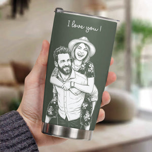 Custom Couple Photo Sketch Line Art Anniversary Gift For Him, Her - Personalized Tumbler Cup