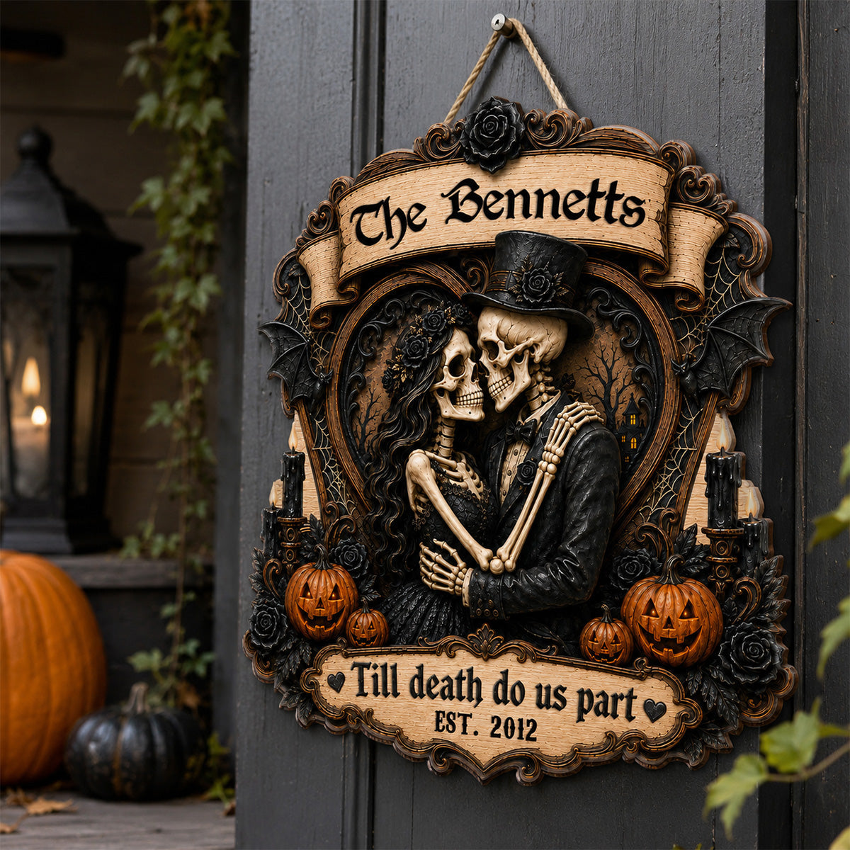 Our Love Is Eternal Skeleton Couple 2D Flat - Personalized Wood Sign - Halloween Decor For Couple