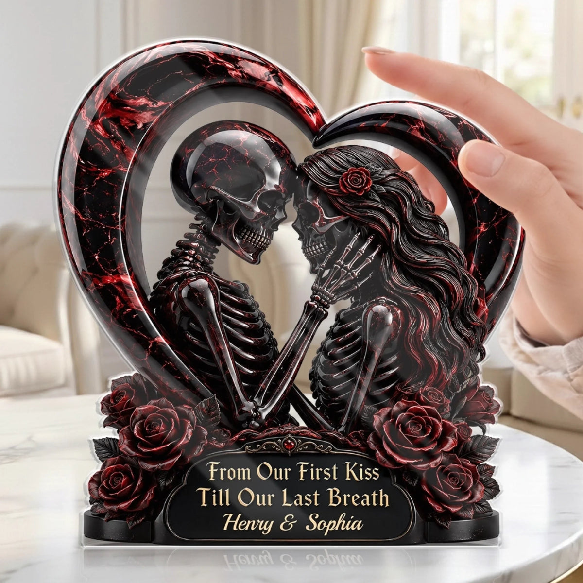 Gothic Skeleton Acrylic Plaque - Personalized Couple Halloween Decor, Anniversary Wedding Gifts For Husband And Wife