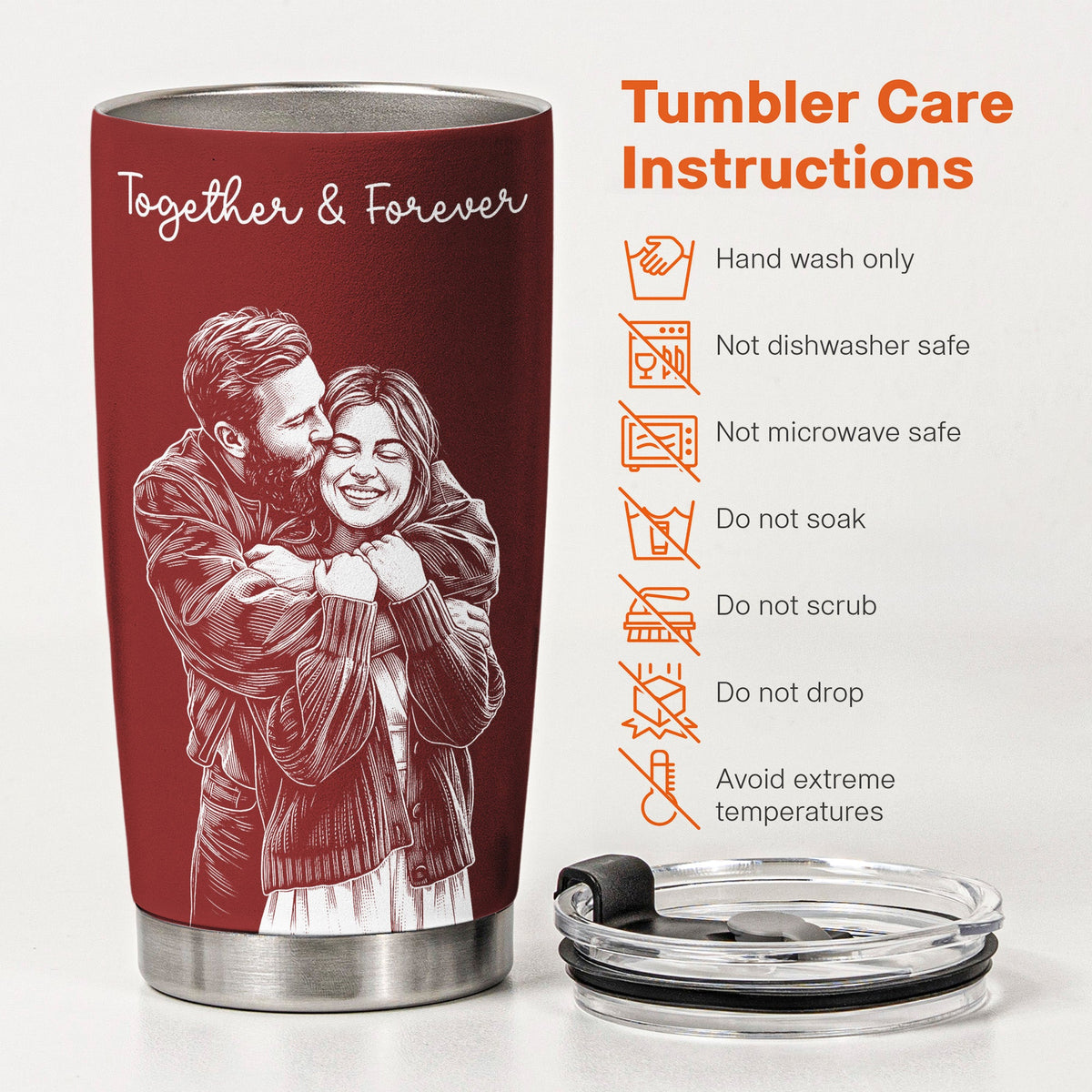Custom Couple Photo Sketch Line Art Anniversary Gift For Him, Her - Personalized Tumbler Cup