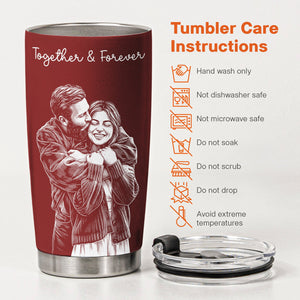 Custom Couple Photo Sketch Line Art Anniversary Gift For Him, Her - Personalized Tumbler Cup