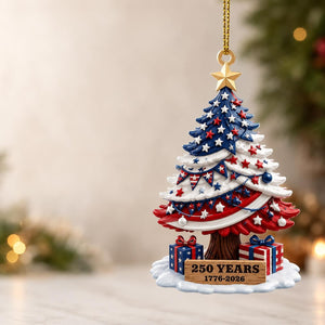 250th Anniversary Ornament 1776-2026, American Flag Christmas Tree Decor, Patriotic Holiday Gift, US History Keepsake, 250 Years of America
