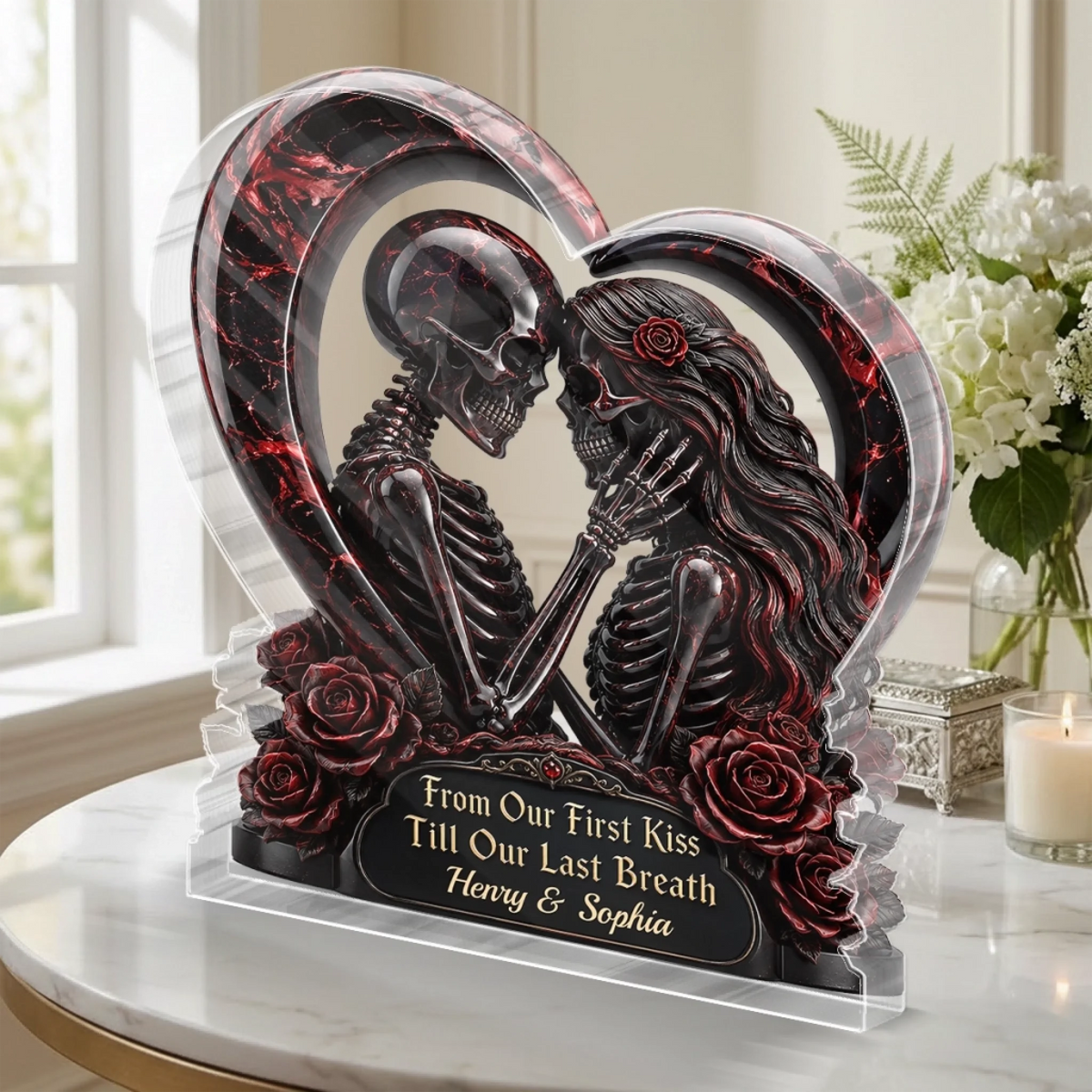 Gothic Skeleton Acrylic Plaque - Personalized Couple Halloween Decor, Anniversary Wedding Gifts For Husband And Wife